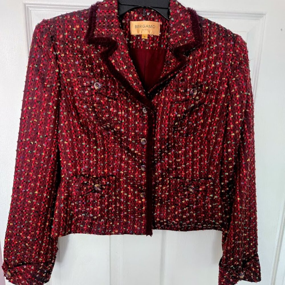 Vintage Bergamo burgundy textured blazer Size 6 NWT‎